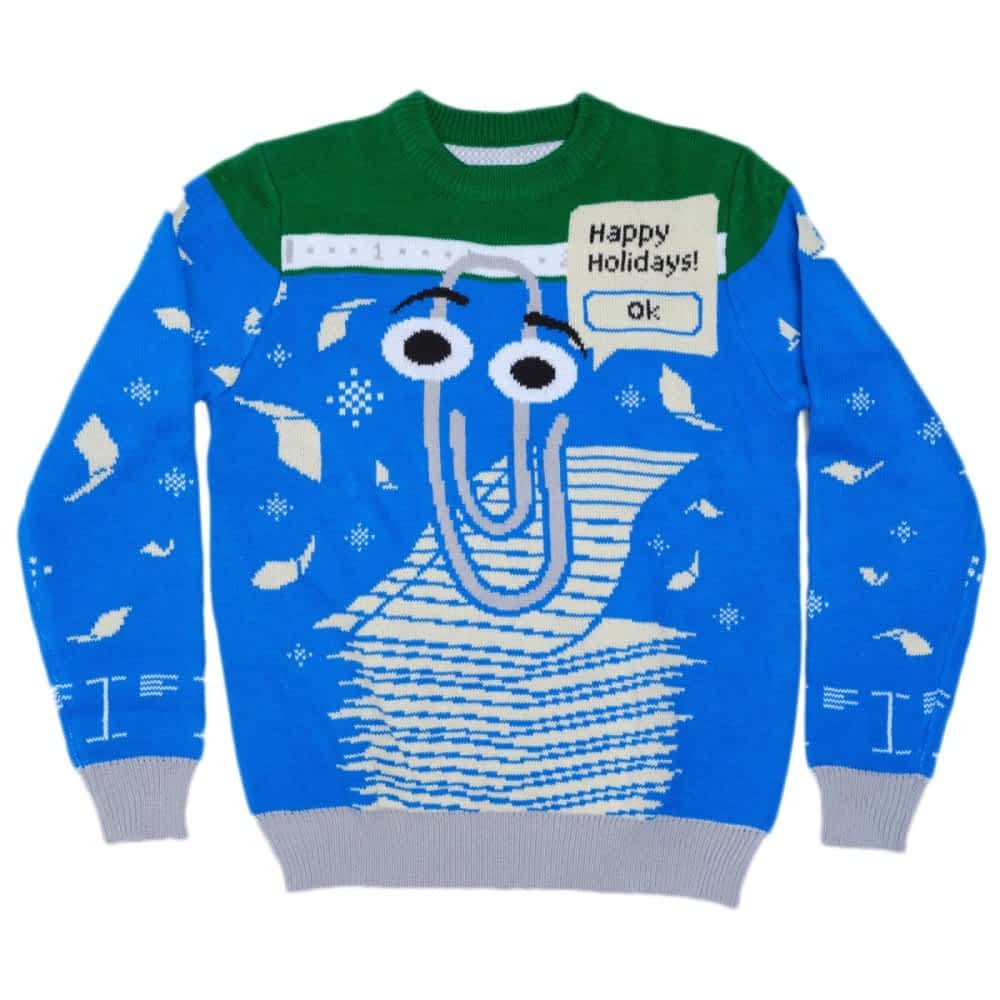微软今年推出 Office 经典大眼回纹针小帮手主题圣诞节丑毛衣、《世纪帝国》主题圣诞节丑毛衣
